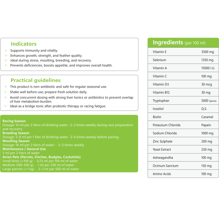 Immune+ Birds Immunity Booster – Multivitamin, Minerals, As